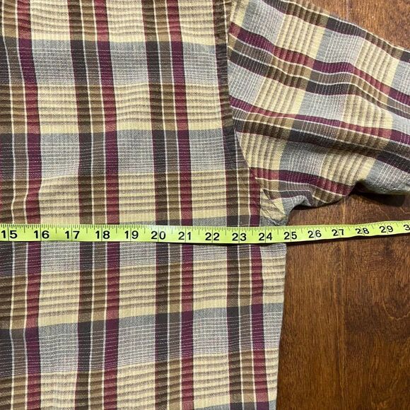 Polo Ralph Lauren Blake Vintage 90s Plaid Tan Maroon Button Front Shirt Large - Picture 7 of 8